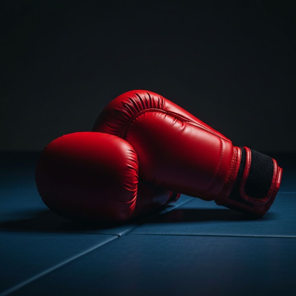 Red Muay Thai boxing gloves on a gym mat — representing authentic private training